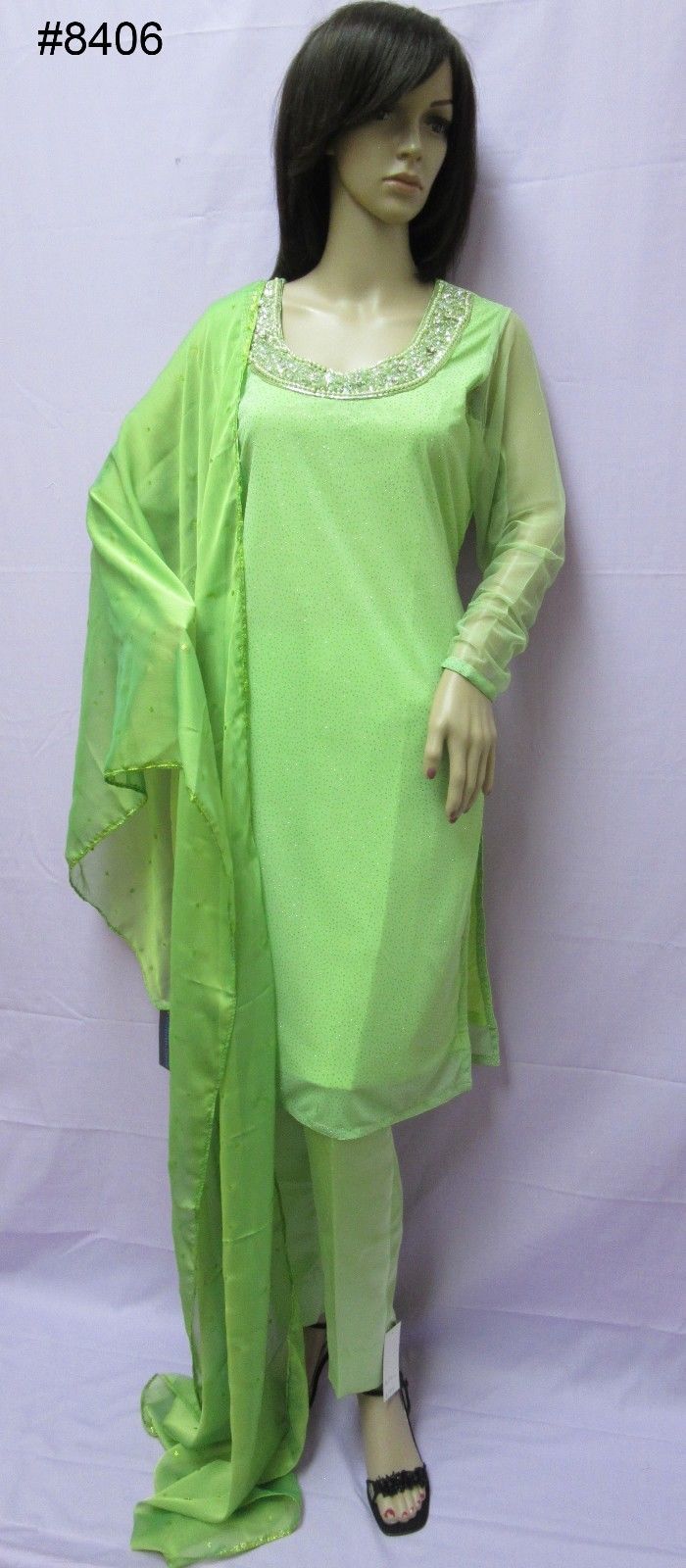 Straight Green Moonlight Kameez Dupatta Plazo Pants Suit (M) 30742